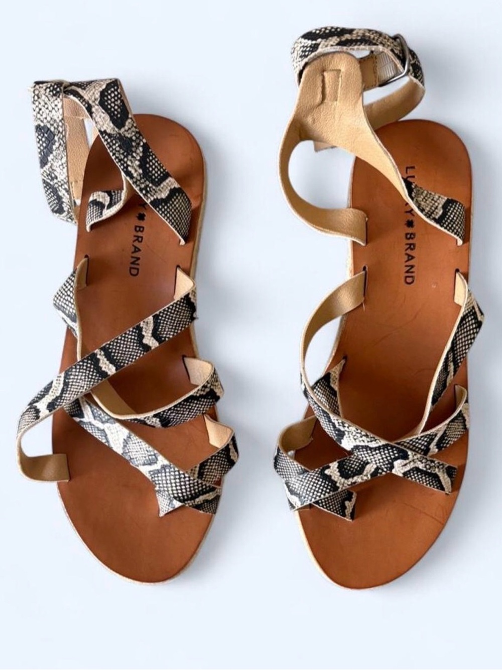 Neutral Snake-Print Strappy Flat Sandals - Unbranded